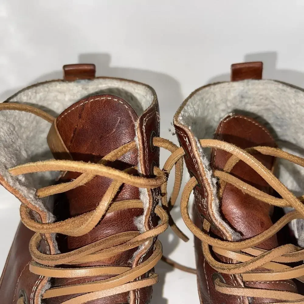 Leather Ankle Boots Mens Size 7.5 ALDO Brown Lace Up Wool Lined Type 3905